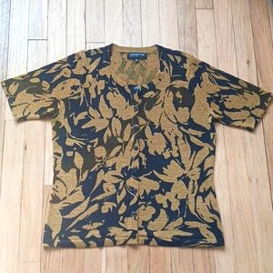 JONES NEW YORK COLLECTION SWEATER MEDIUM BUTTON UP GOLD BLUE